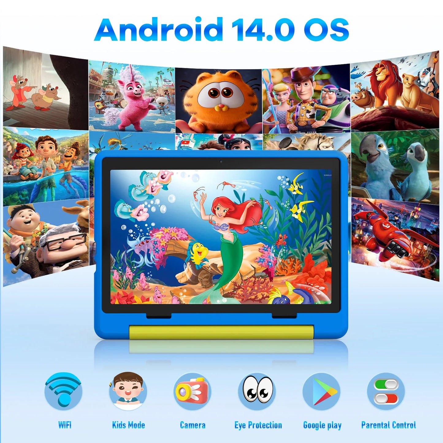 KT1016 Kid Tablet 10.1 inch Android 14 Quad Core 8GB RAM 64GB ROM 1TB Expand WiFi Bluetooth Children's Gift Kids Software PC Pad