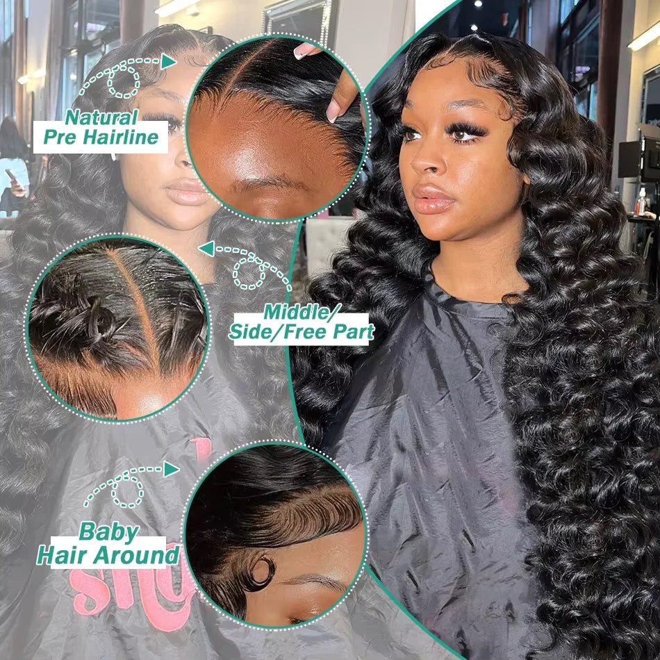 Curly HD 13x6 200% 30 34 Inch Loose Deep Wave Human Hair Wigs 13x4 Pre Plucked Lace Frontal Water Wave Brazilian Remy Wig