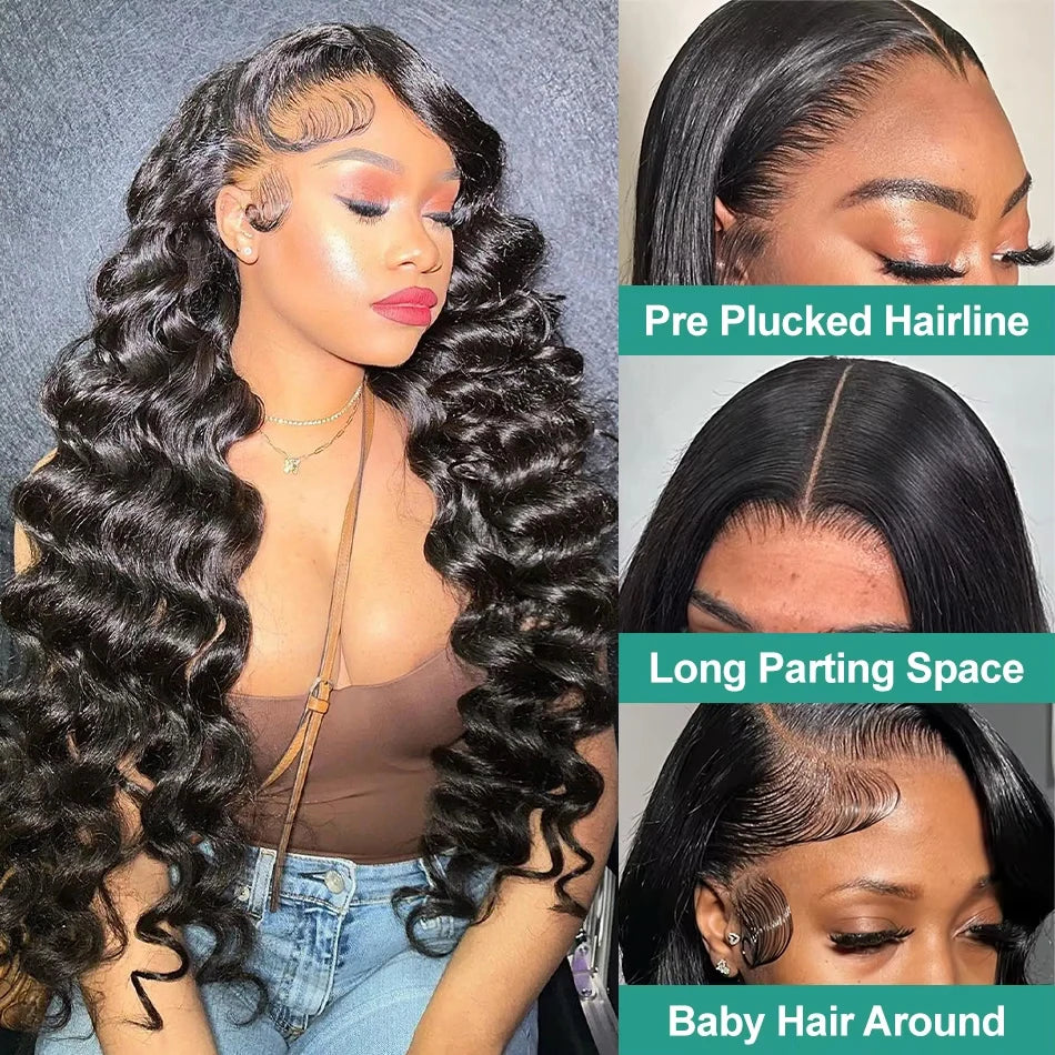 Curly HD 13x6 200% 30 34 Inch Loose Deep Wave Human Hair Wigs 13x4 Pre Plucked Lace Frontal Water Wave Brazilian Remy Wig