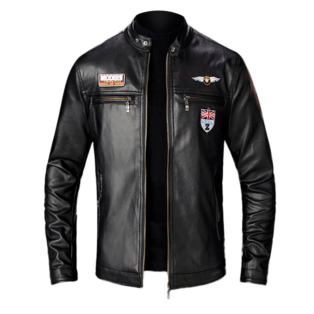 Leather Lop Bags Men'S Autumn Winter Slim Leather Jacket Fashion Custom Printed Motorcycle Coat Zipper куртка мужская зимняя
