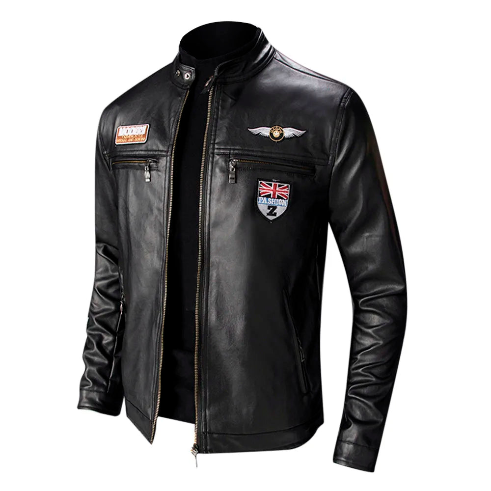 Leather Lop Bags Men'S Autumn Winter Slim Leather Jacket Fashion Custom Printed Motorcycle Coat Zipper куртка мужская зимняя