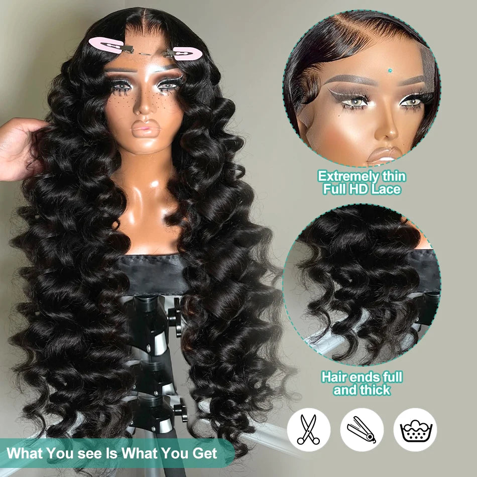 Curly HD 13x6 200% 30 34 Inch Loose Deep Wave Human Hair Wigs 13x4 Pre Plucked Lace Frontal Water Wave Brazilian Remy Wig