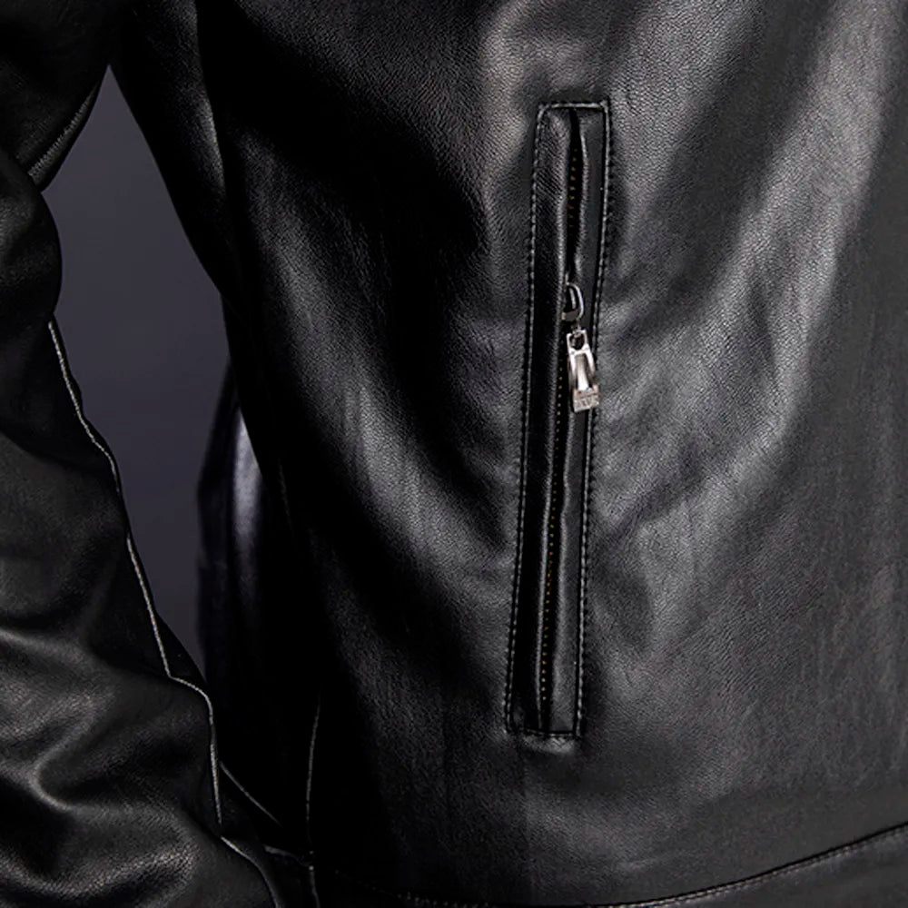 Leather Lop Bags Men'S Autumn Winter Slim Leather Jacket Fashion Custom Printed Motorcycle Coat Zipper куртка мужская зимняя