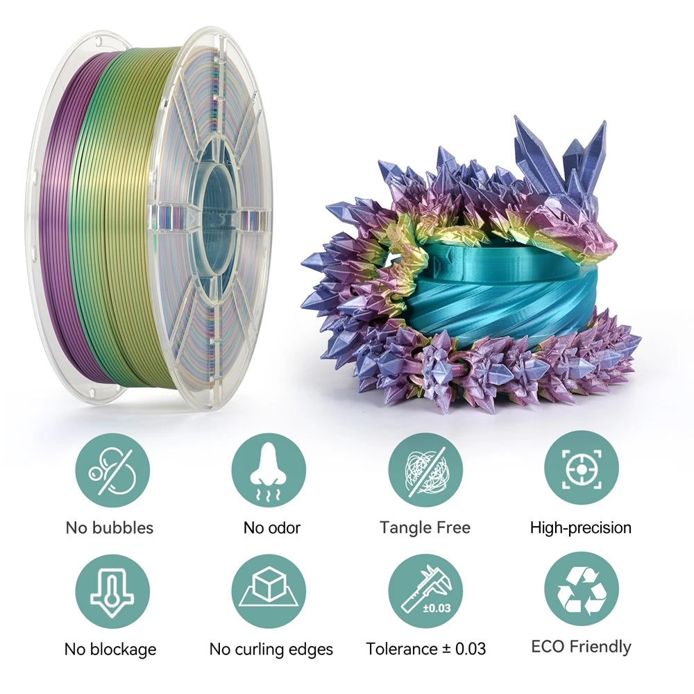 KINGROON Newest Colour 3D Printer Filament PLA Silk Rainbow Multicolor Gradient Printing Consumables 1.75mm 1kg Plastic Spool