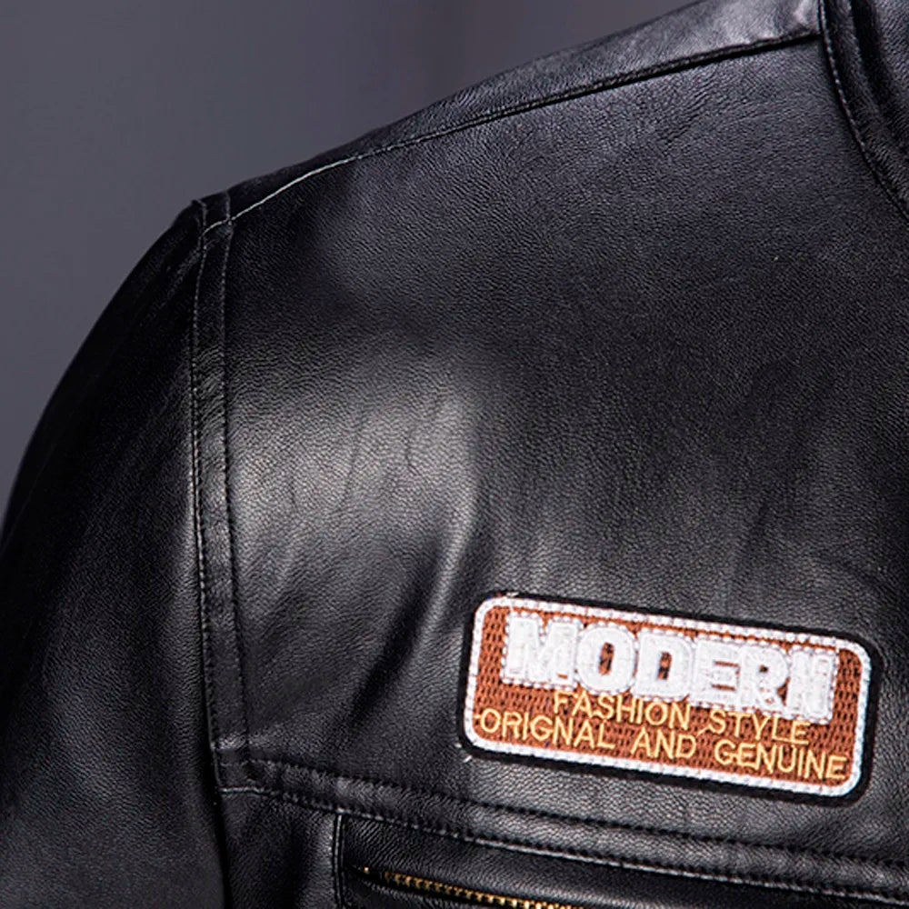 Leather Lop Bags Men'S Autumn Winter Slim Leather Jacket Fashion Custom Printed Motorcycle Coat Zipper куртка мужская зимняя