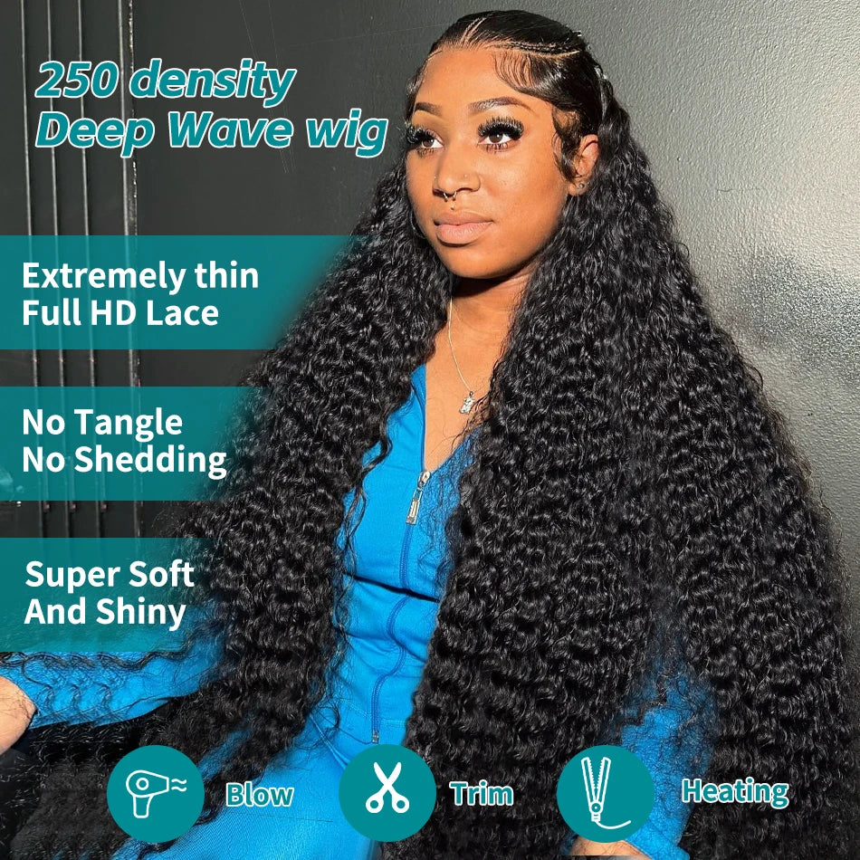 Rosabeauty 200 Density Kinky Curly Wigs Human Hair 13x6 HD Transparent Lace Frontal Deep Wave 5x5 Closure Preplucked For Women