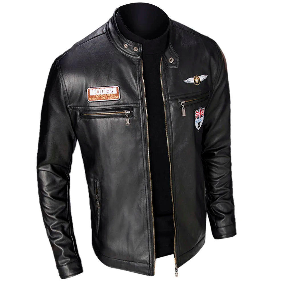 Leather Lop Bags Men'S Autumn Winter Slim Leather Jacket Fashion Custom Printed Motorcycle Coat Zipper куртка мужская зимняя