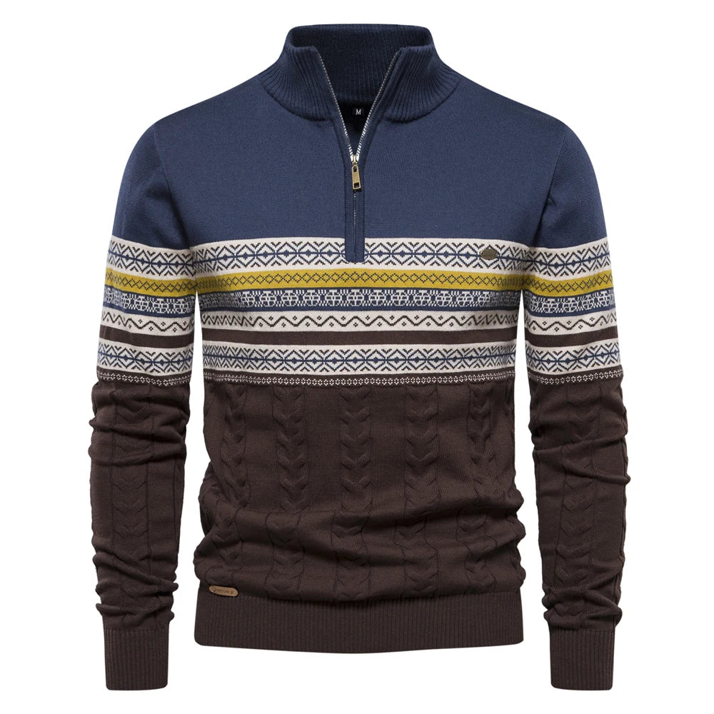 2023 New Autumn High Quality Zipper Pullers Men Warm Winter Cotton Sweaters for Men Ethnic Patterns Casual Mens Sweater Clothing