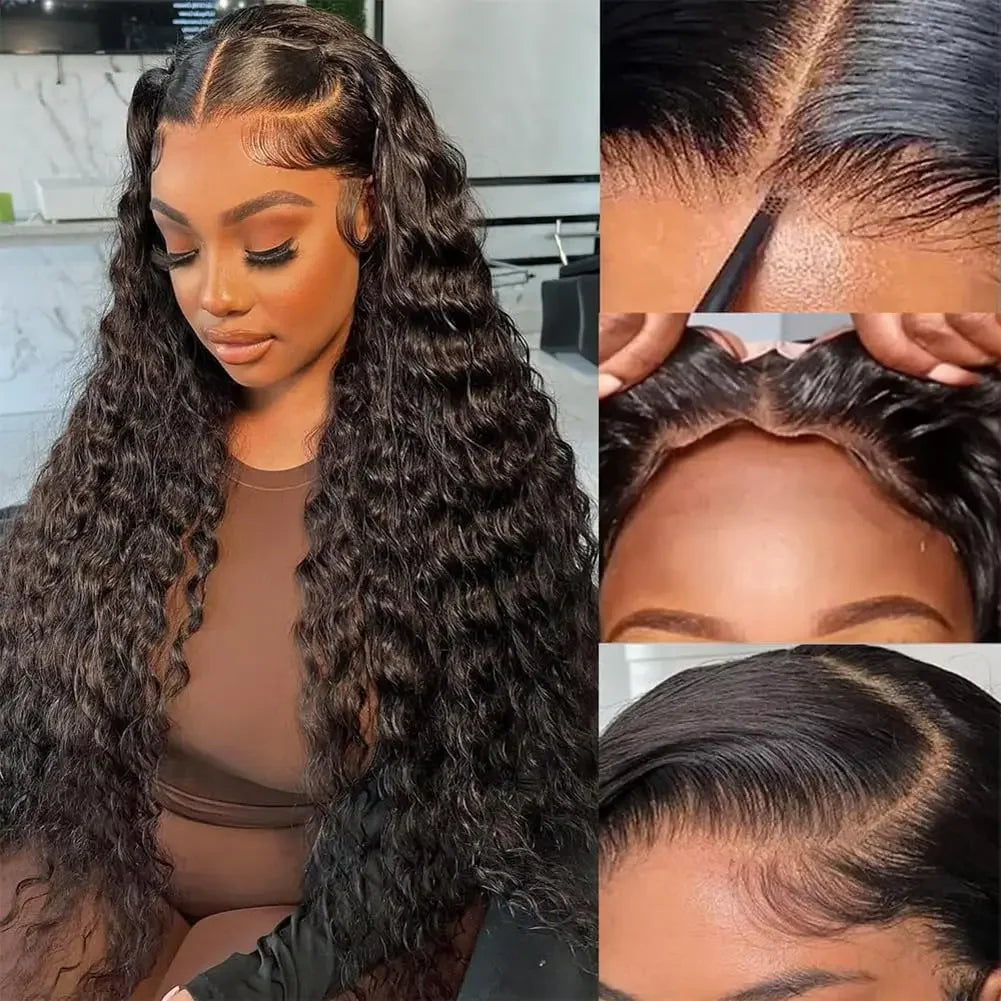 Curly Human Hair Wigs For Women Water Wave Lace Front Wig 13x4 13x6 Lace Frontal Deep Wave Wig 100% Human Hair Hd Lace Wigs/perruque femme bouclée en cheveux humain - lace Front HD 100% Naturel