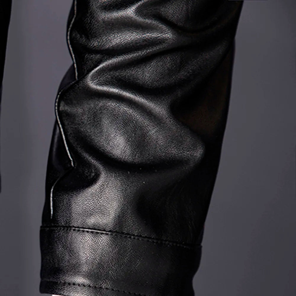Leather Lop Bags Men'S Autumn Winter Slim Leather Jacket Fashion Custom Printed Motorcycle Coat Zipper куртка мужская зимняя