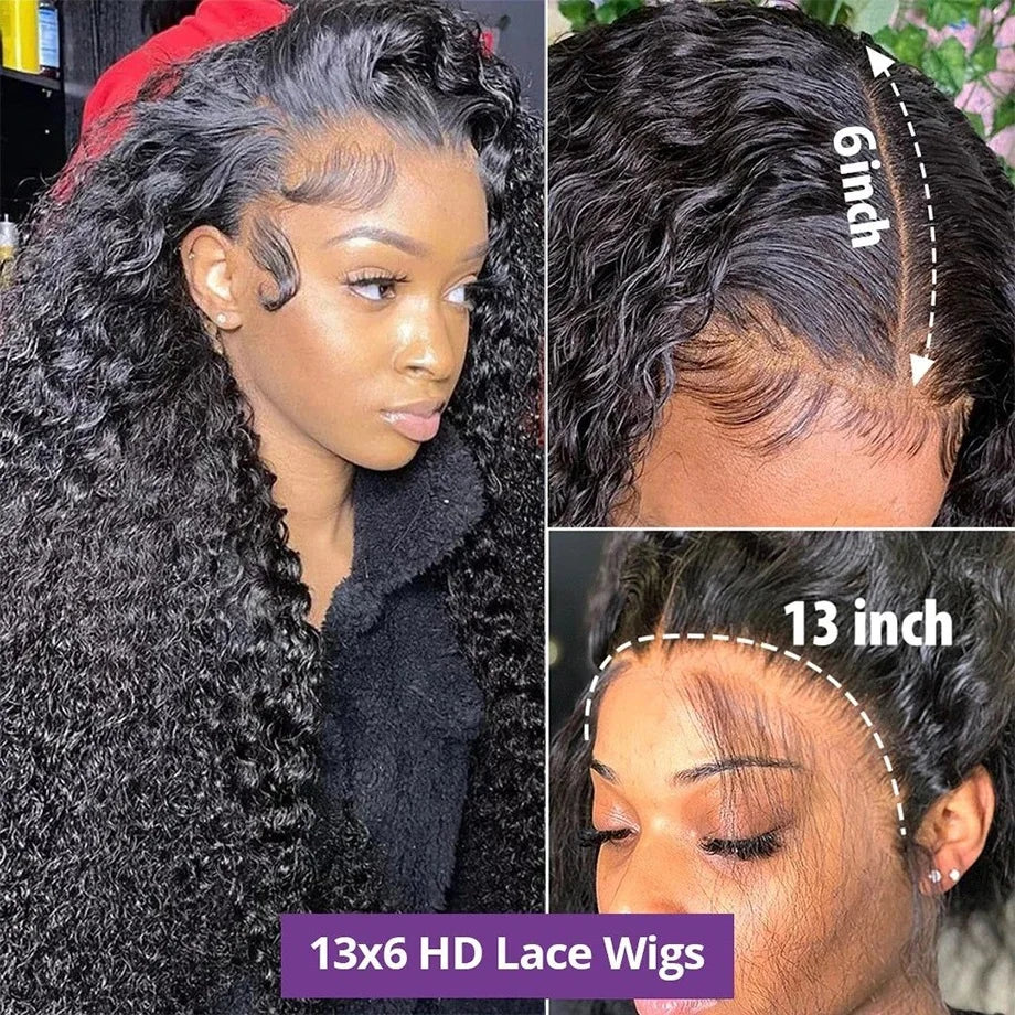 Curly Human Hair Wigs For Women Water Wave Lace Front Wig 13x4 13x6 Lace Frontal Deep Wave Wig 100% Human Hair Hd Lace Wigs/perruque femme bouclée en cheveux humain - lace Front HD 100% Naturel