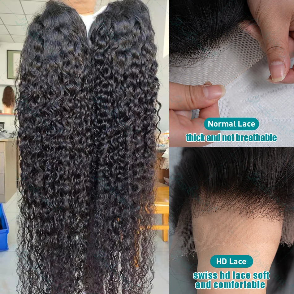 Rosabeauty 200 Density Kinky Curly Wigs Human Hair 13x6 HD Transparent Lace Frontal Deep Wave 5x5 Closure Preplucked For Women