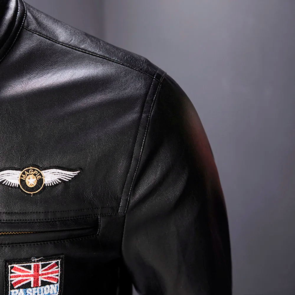 Leather Lop Bags Men'S Autumn Winter Slim Leather Jacket Fashion Custom Printed Motorcycle Coat Zipper куртка мужская зимняя