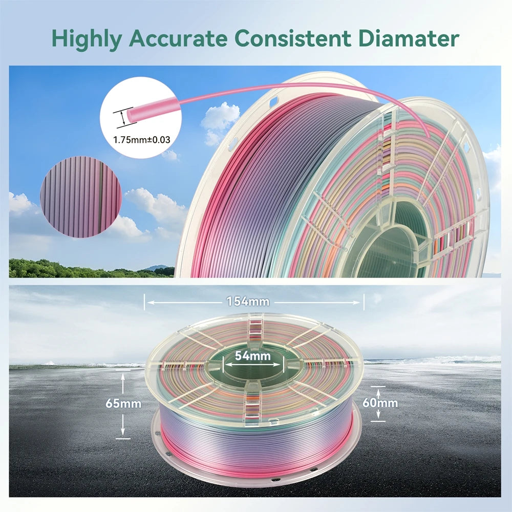 KINGROON Newest Colour 3D Printer Filament PLA Silk Rainbow Multicolor Gradient Printing Consumables 1.75mm 1kg Plastic Spool