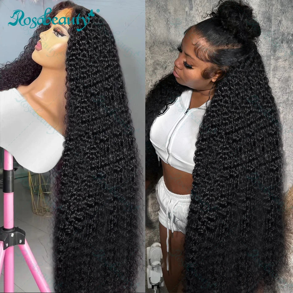 Rosabeauty 200 Density Kinky Curly Wigs Human Hair 13x6 HD Transparent Lace Frontal Deep Wave 5x5 Closure Preplucked For Women