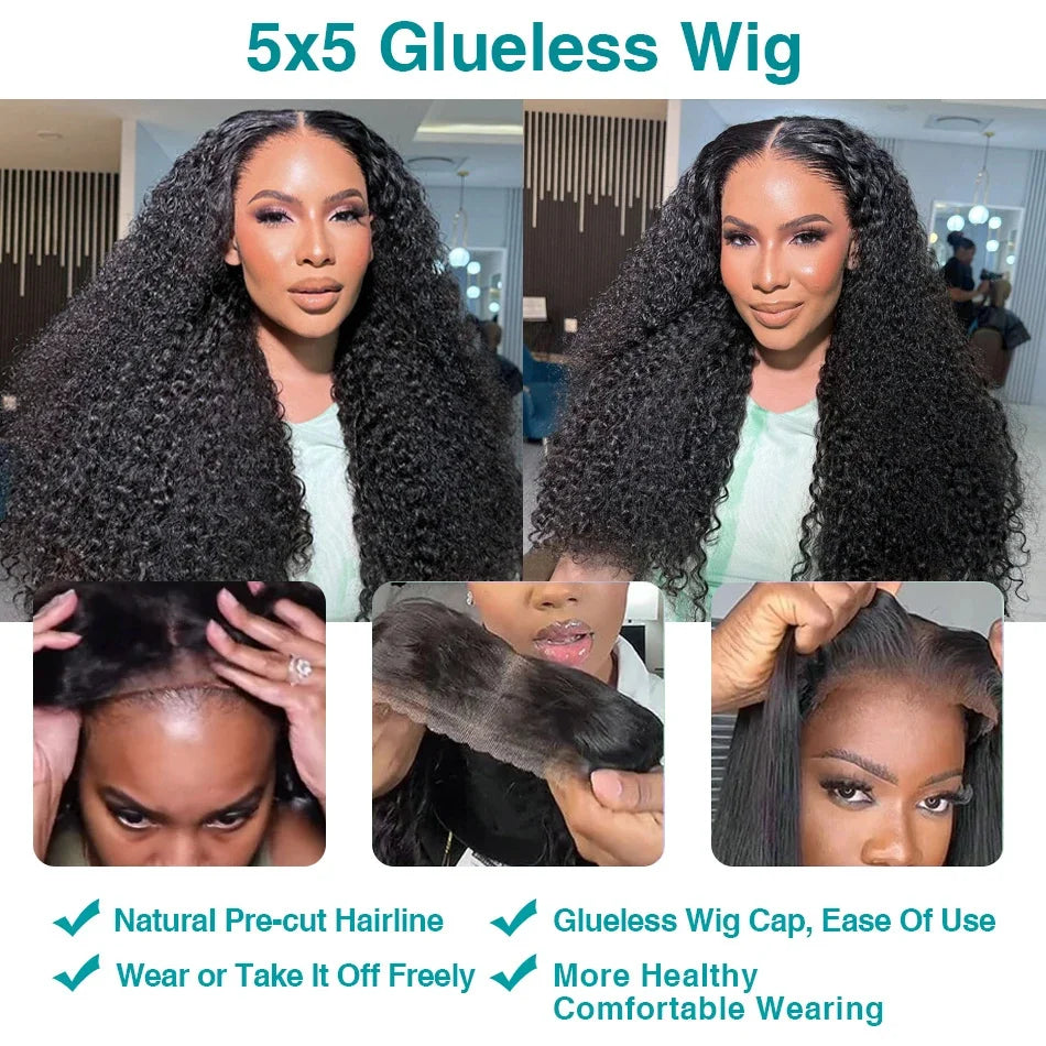 Rosabeauty 200 Density Kinky Curly Wigs Human Hair 13x6 HD Transparent Lace Frontal Deep Wave 5x5 Closure Preplucked For Women