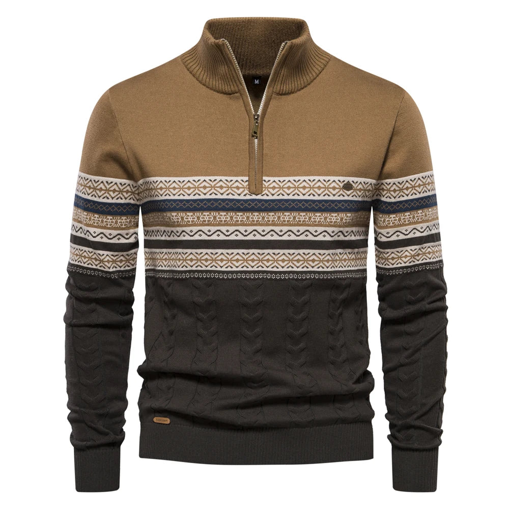2023 New Autumn High Quality Zipper Pullers Men Warm Winter Cotton Sweaters for Men Ethnic Patterns Casual Mens Sweater Clothing