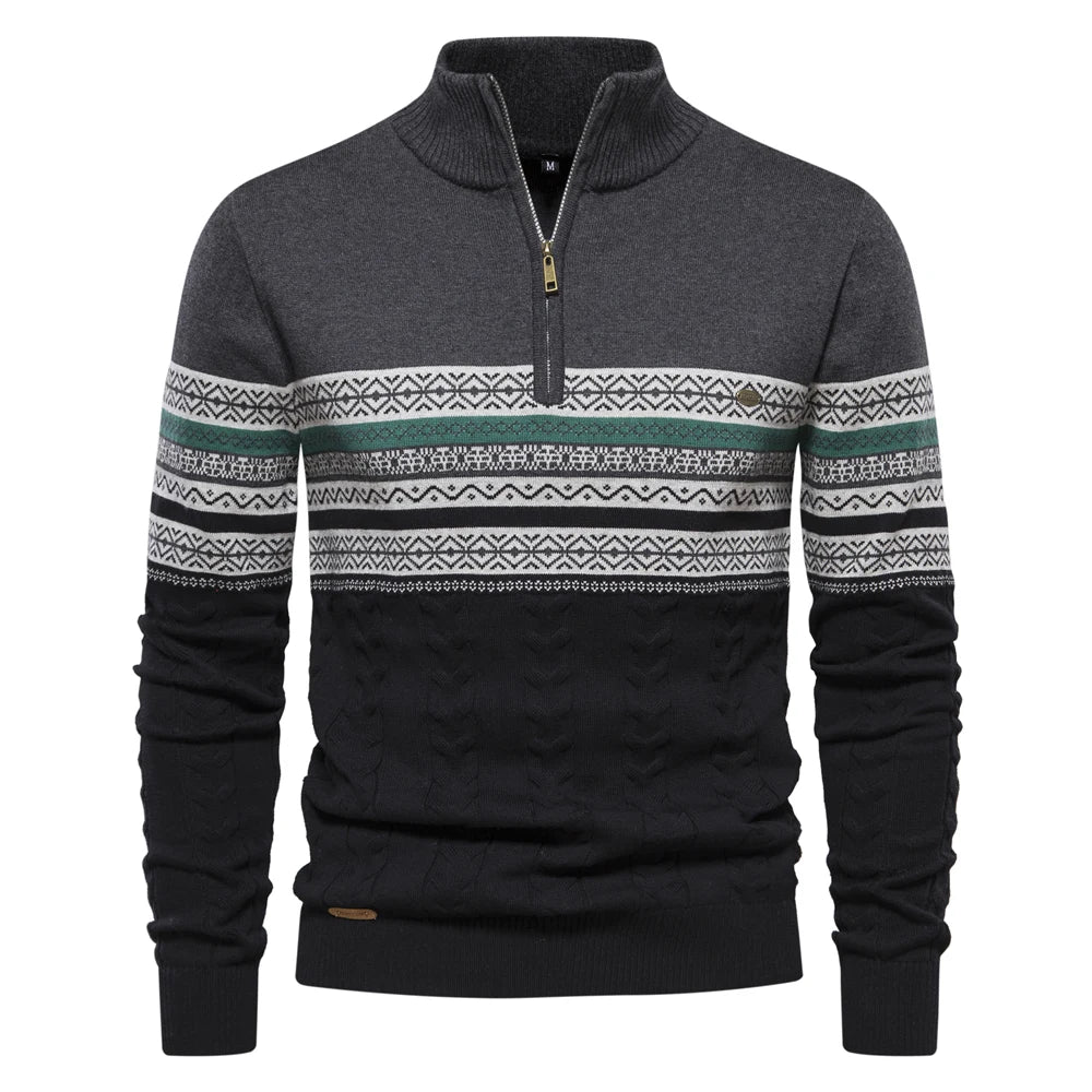 2023 New Autumn High Quality Zipper Pullers Men Warm Winter Cotton Sweaters for Men Ethnic Patterns Casual Mens Sweater Clothing