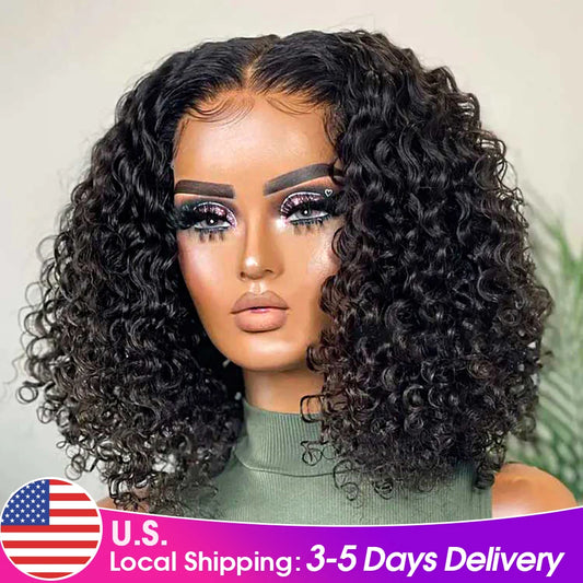 Deep Wave Bob Wig Glueless Lace Front Human Hair Wigs Curly 13x4 HD Lace Frontal Wig Short Bob Wear Go 6x4 HD Lace Closure Wig