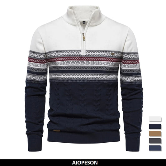 2023 New Autumn High Quality Zipper Pullers Men Warm Winter Cotton Sweaters for Men Ethnic Patterns Casual Mens Sweater Clothing