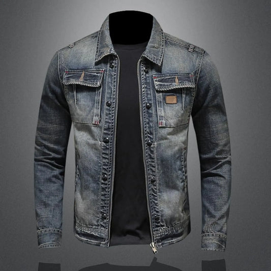 Vintage Denim Jacket With Zip Stand Up Cotton Slim Fit Denim Coat Jeans Jacket Classic Hip Hop Varsity Jacket Winter Jacket Men