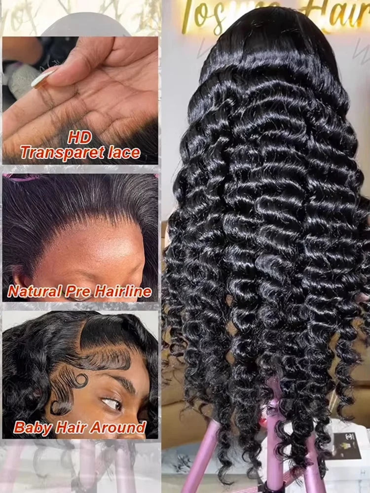 Curly HD 13x6 200% 30 34 Inch Loose Deep Wave Human Hair Wigs 13x4 Pre Plucked Lace Frontal Water Wave Brazilian Remy Wig