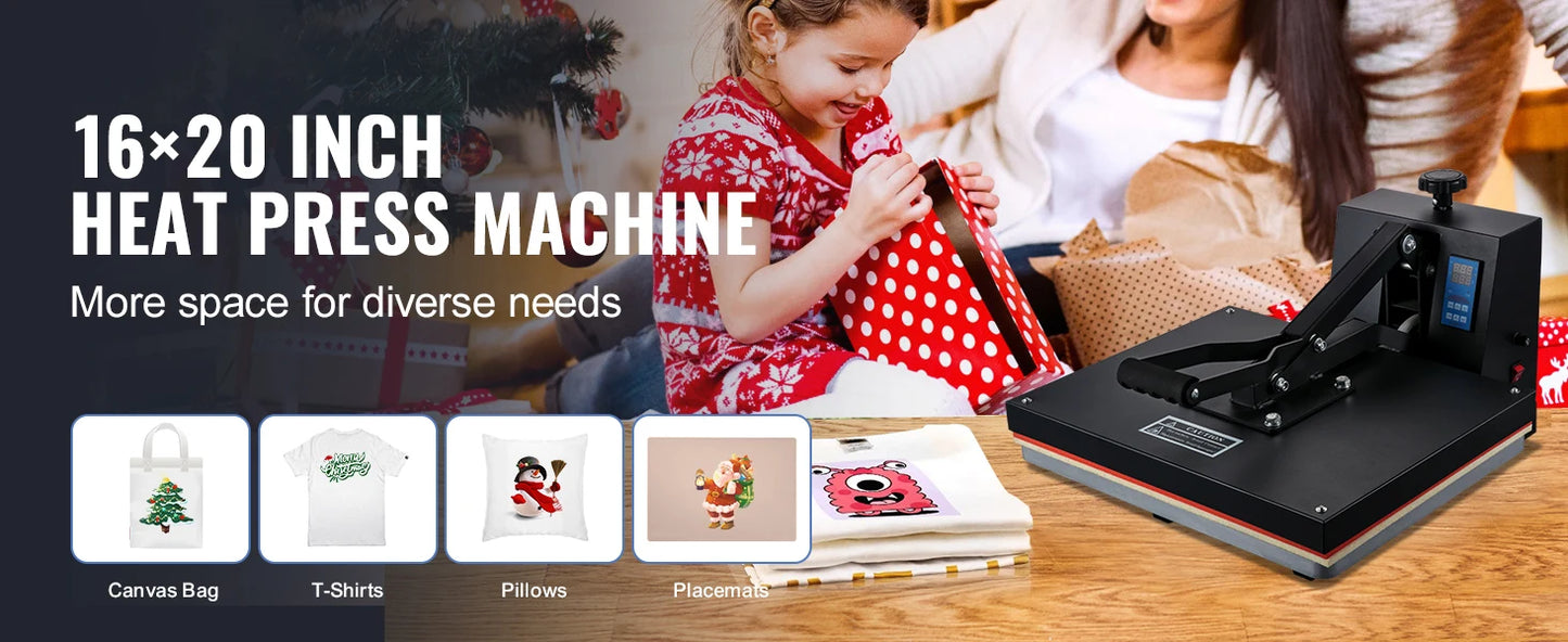 VEVOR Heat Press Machine 15" x 15"  / 16" x 20" / 16" x 24" Sublimation Printer Manual Clamshell Transfer on DIY T-shirt Pillow