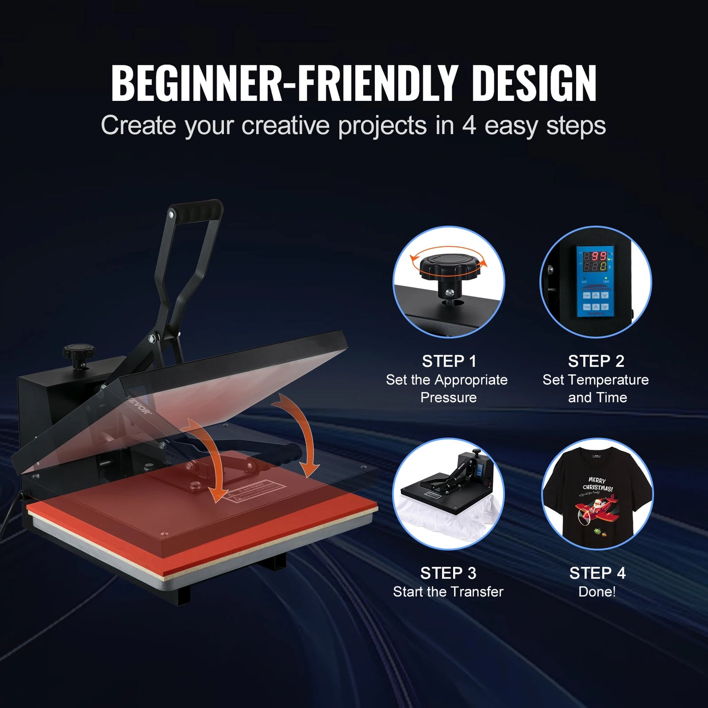 VEVOR Heat Press Machine 15" x 15"  / 16" x 20" / 16" x 24" Sublimation Printer Manual Clamshell Transfer on DIY T-shirt Pillow