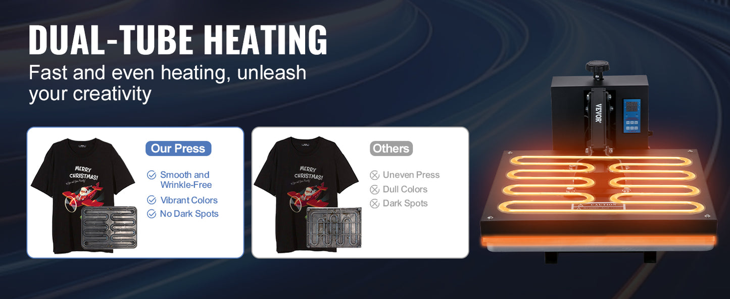 VEVOR Heat Press Machine 15" x 15"  / 16" x 20" / 16" x 24" Sublimation Printer Manual Clamshell Transfer on DIY T-shirt Pillow