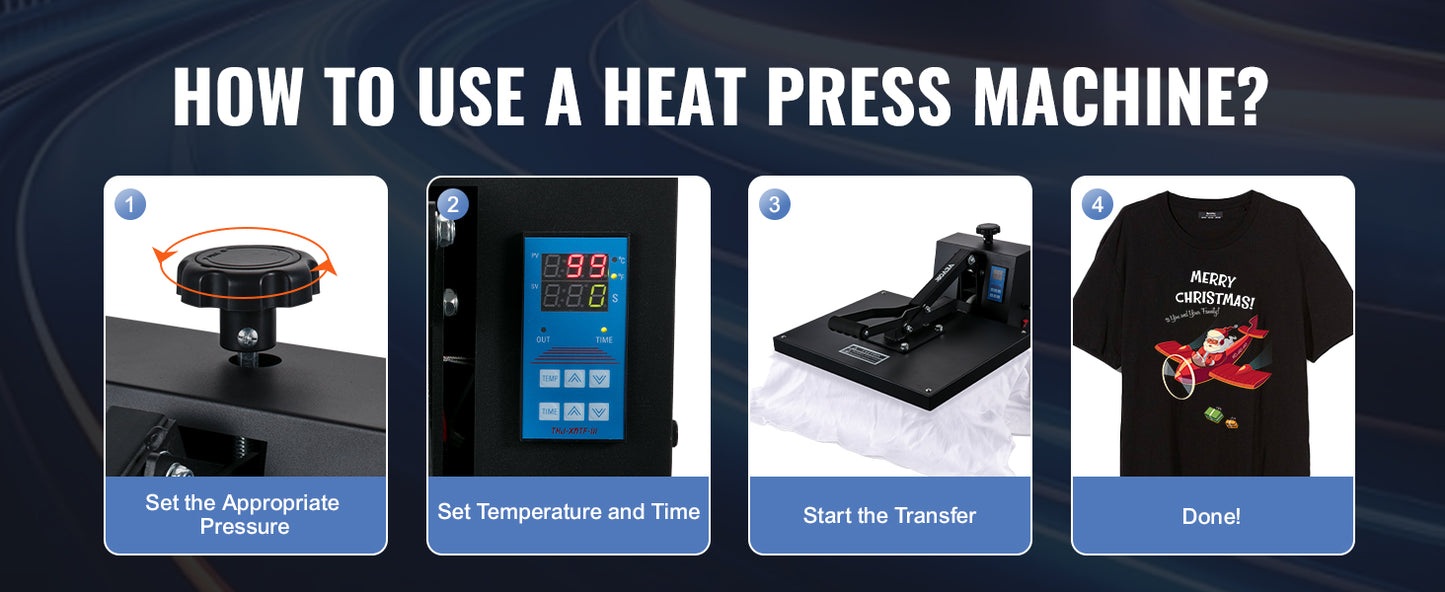 VEVOR Heat Press Machine 15" x 15"  / 16" x 20" / 16" x 24" Sublimation Printer Manual Clamshell Transfer on DIY T-shirt Pillow